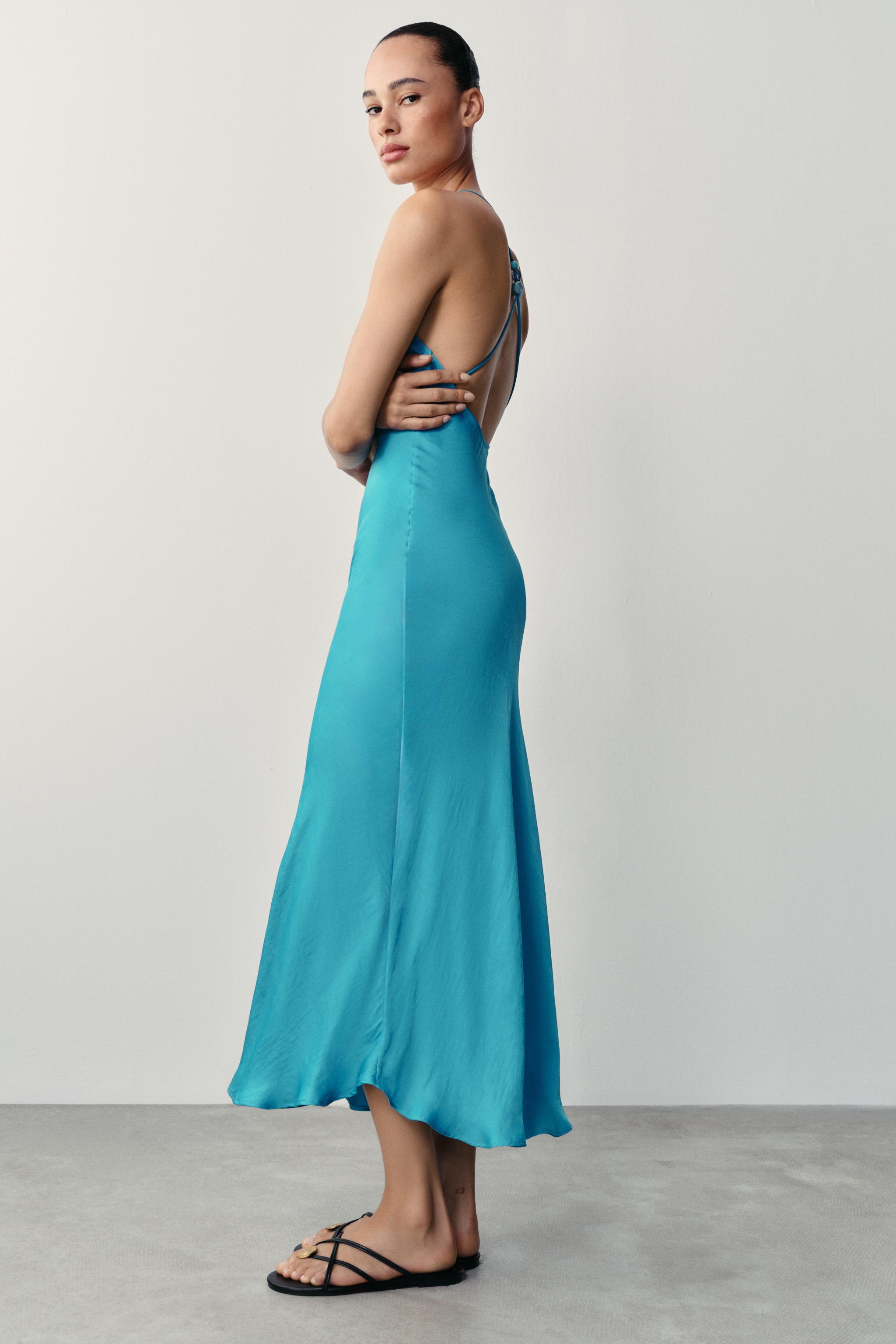 BEADED BACK SATIN EFFECT DRESS